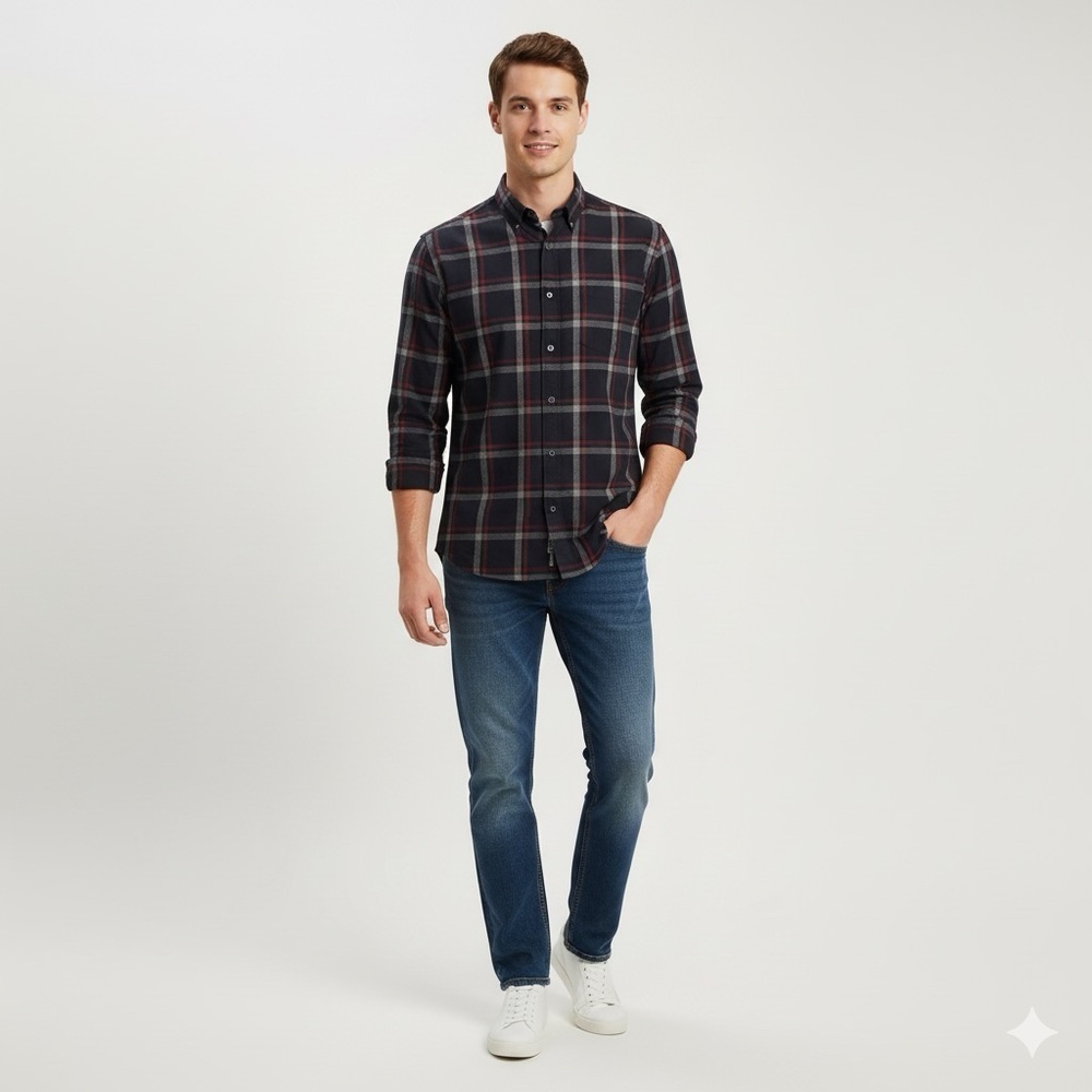 Banana Republic Men’s Button Down Untucked Fit Plaid Shirt Size Small Gray Red